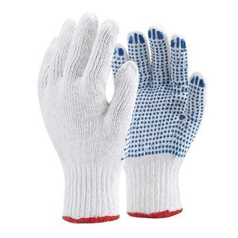 Kesztyű kötött PVC pöttyözéssel pamut/poliészter TOP COPE4,fehér/piros, 8